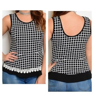 [Last 1!] CLOSET CLOSING Black Blouse Check Peplum